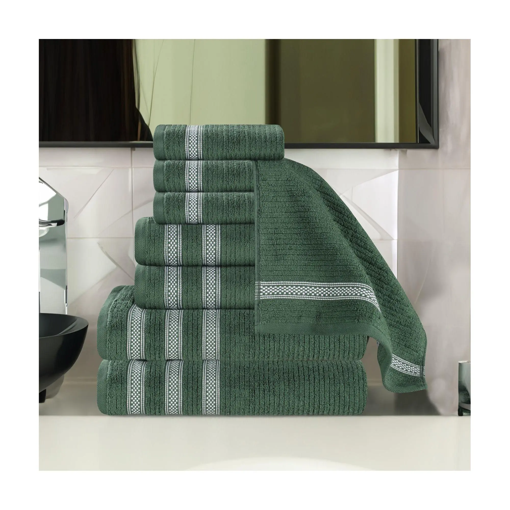 Superior 8pc Soft Zero Twist Cotton Ribbed Plush Towel Set