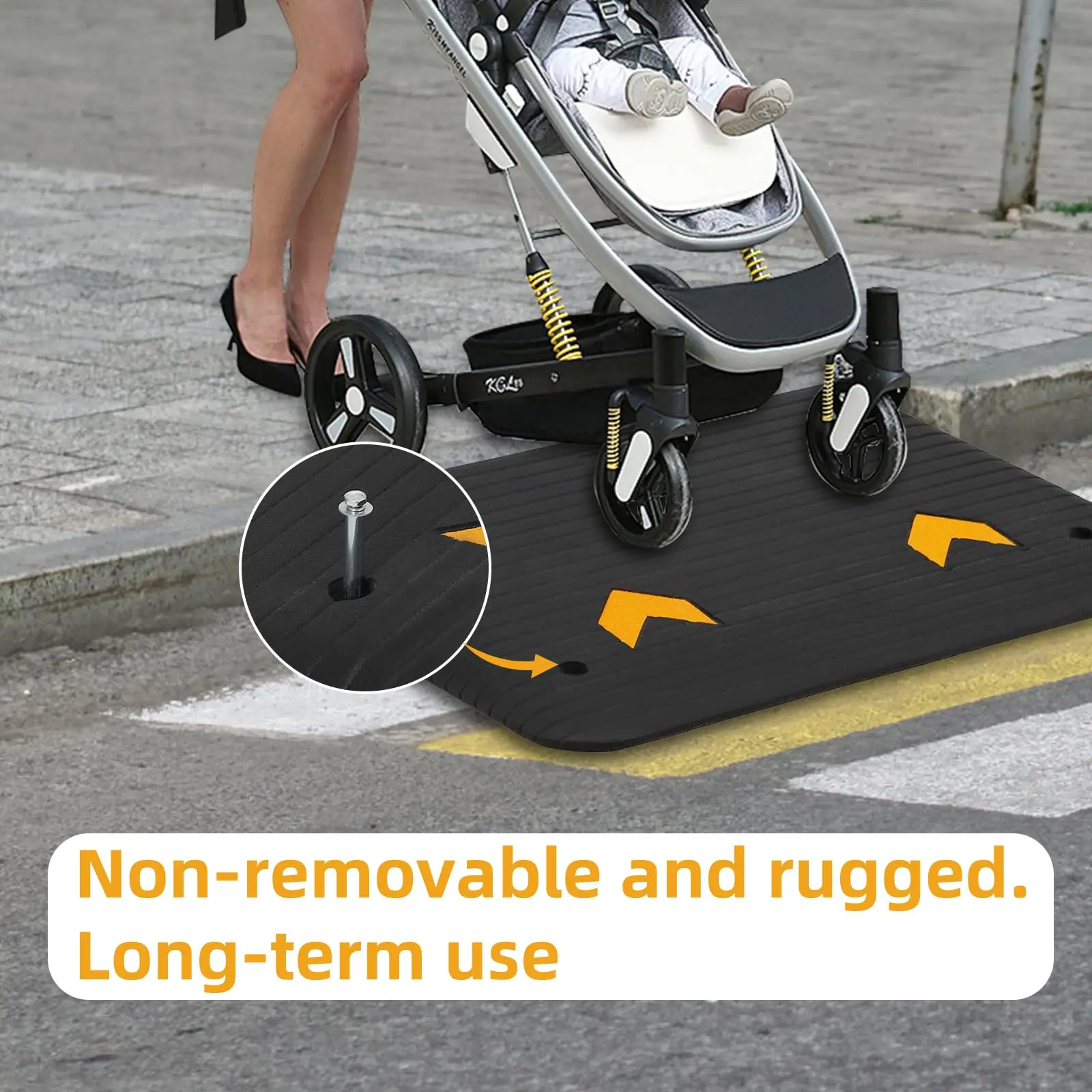 Garvee Heavy-Duty 3" Rubber Threshold Ramp – 33,000 lbs Capacity – Non-Slip Surface – Perfect for Wheelchairs, Curbs, Home Doorways, Driveways – Durable Industrial Rubber – Size: 90.17 x 45.72 x 7.62 cm, 1 Piece Pack