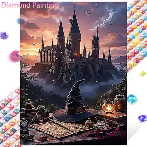 1 set of DIY diamond painting kit, 5D diamond art kit, DIY decoration castle, magic hat, night scene, diamond painting kit with full round diamonds, mosaic, diamond art, DIY art home decoration, suitable for Christmas.