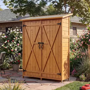 Outdoor Storage Cabinet with 2 Shelves & Lockable Doors- Wooden Garden Shed with Floor and Waterproof Roof for Patio, Backyard, Deck, Lawn Organization Tall Wood Tool Shed, Large Storage Space