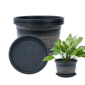 2025 New Whiskey Barrel Planter with Tray,  Decorative Flower Pot, Imitation Wine Barrel Design, Suitable for Indoor and Outdoor Garden Home Plants, Retro Wine Barrel Shape Creative Planter, Large Plant Pot For Outdoor, Plant Pot Indoor