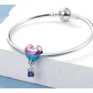 Happy Birthday Hot Air Balloon Charm Fit for Pandora Charms Bracelet Sterling Silver Birthstones Charms Gift for Women