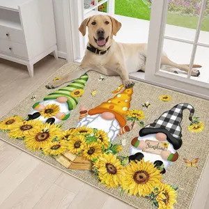 Kitchen Upgrade | Happy Gnomes and Sunflowers Welcome Mats - Polyester Door Mats for Home Entrance, Kitchen or Bathroom Decor, Bathroom Mats | Nature Themed Decor | Lightweight Mats
