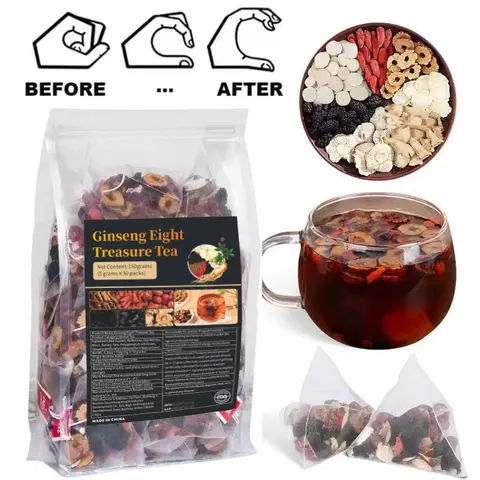 Kidney Tea Formula Ginseng Five Treasure Tea Combination Scented Tea Eight Treasure Tea Red Date Wolfberry Tea Men's Tea Health Tea Mulberry Herbal Formula Health Tea 30bags Organic
