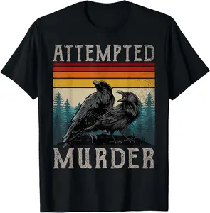 100% Cotton Attempted Murder Crows & Ravens Edgar Allen Poe T-Shirt