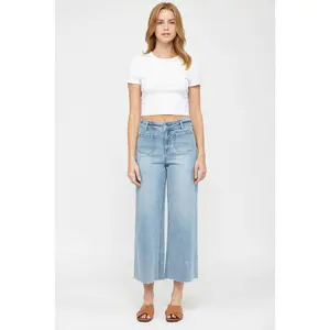 Plain High Rise Wide Leg Women's Jeans made of Cotton and Polyester