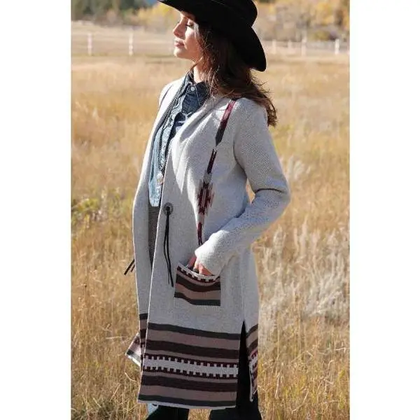 Cruel Denim Women's Grey Aztec Sweater Duster CWK7408003