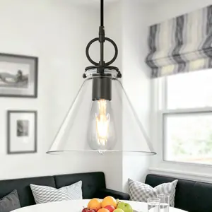 9.1in Farmhouse Pendant Light Cone Clear Glass, Glass Pendant Light for Bedroom Kitchen Island Over Sink Dining Room