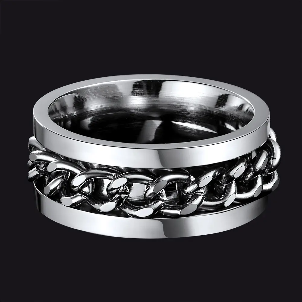 FaithHeart Cuban Chain Anti-Anxiety Stainless Steel Spinner Ring, Unisex Fidget Finger Jewelry, Fashion Rings for Daily Wear, 8mm (0.31inches) with Sizes US 7-14, Anti Anxiety Ring, 7-14(Us)