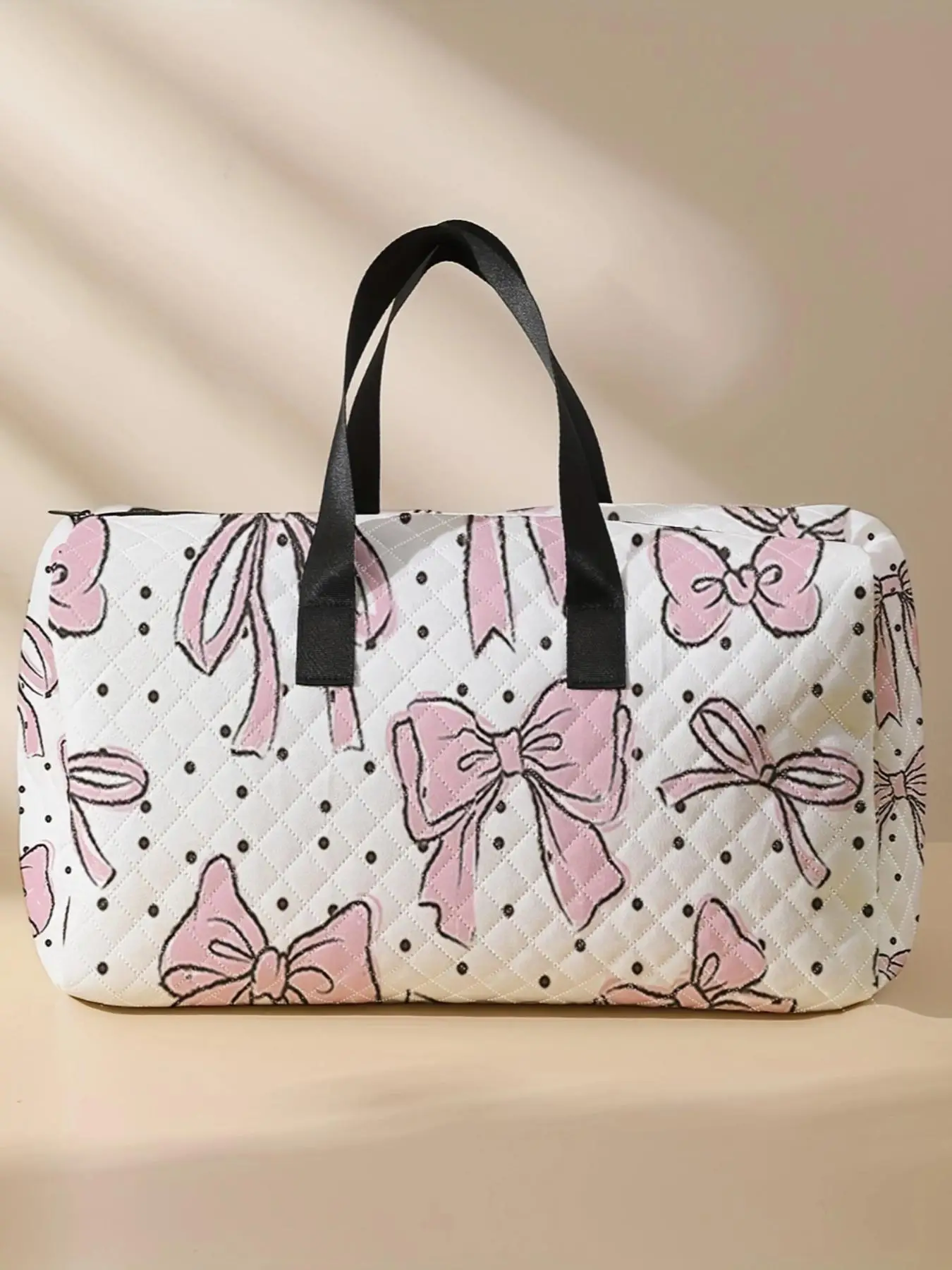 Bow Pattern Quilted Duffle Bag, Accessories for Vacation, Large Capacity Travel Bag, Portable Overnight Bag, Fashionable Travel Luggage Bag for Women