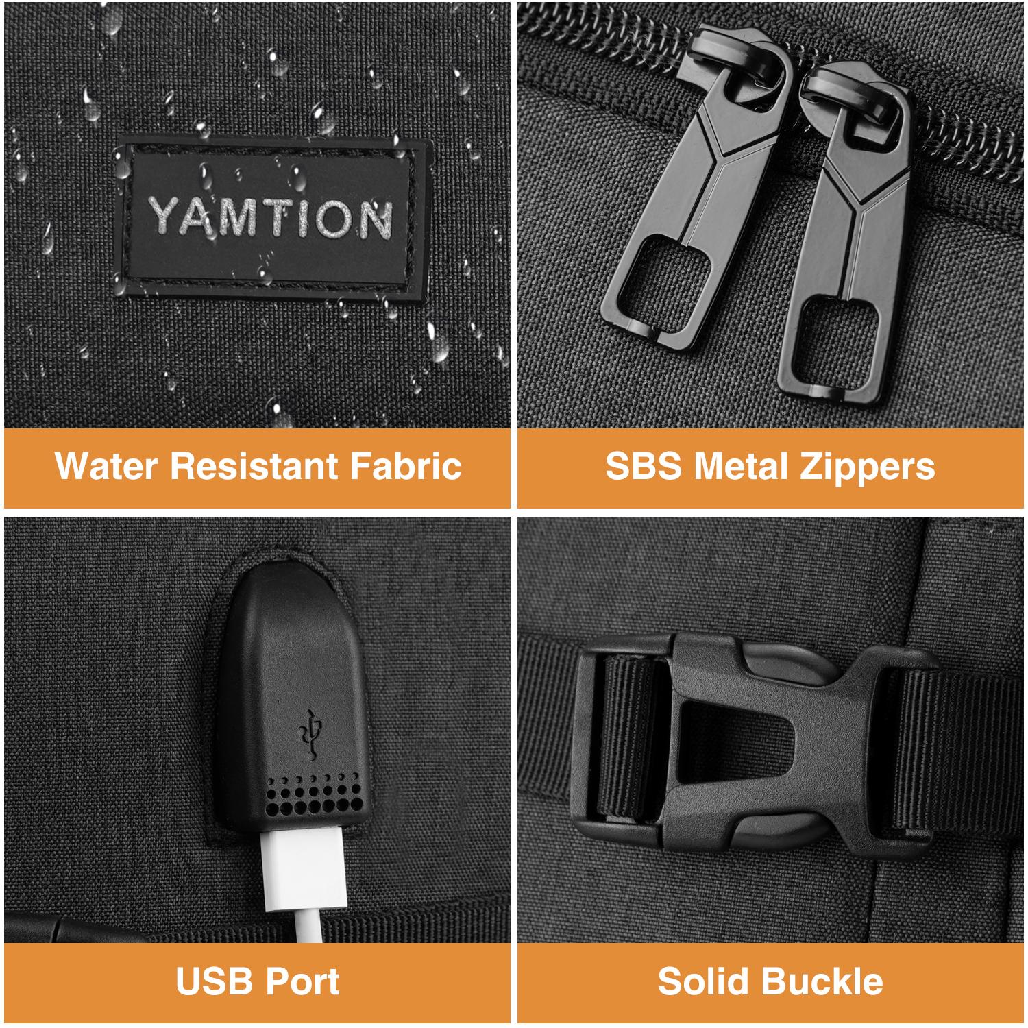 YAMTION 45L Expandable Travel Backpack, TSA Friendly Airline Approved Carry On Backpack with USB Port & Luggage Strap  Water Resistant Business Rucksack with SBS Zippers