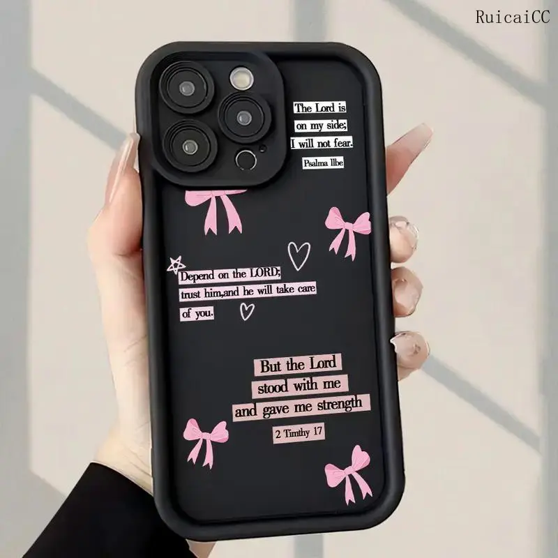 Bible Verses And Bows Pattern Phone Case Compatible with iPhone 11/12/13/14/15/16//17/Air/promax/Plus Soft Shock-Proof Anti-Fingerprint Full Coverage Thick Protective