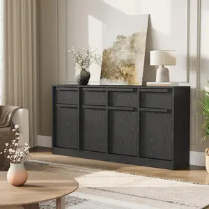 Sideboard Buffet Cabinet with 4 Drawers, 62.4" Large Coffee Cabinet with Storage, Modern Storage Buffet Table for Kitchen Dining Room, Living Room (Black, 4 Doors & 4 Drawers)