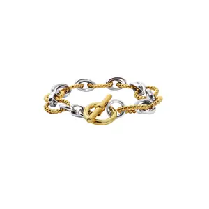 RYQEN Two-Tone Toggle OT Clasp Luxury Statement Bracelet Gold & Silver Stainless Steel Heart Charm Unisex Gen Z Chic Vintage-Modern Durable Comfort Fit Jewelry Christmas Gift