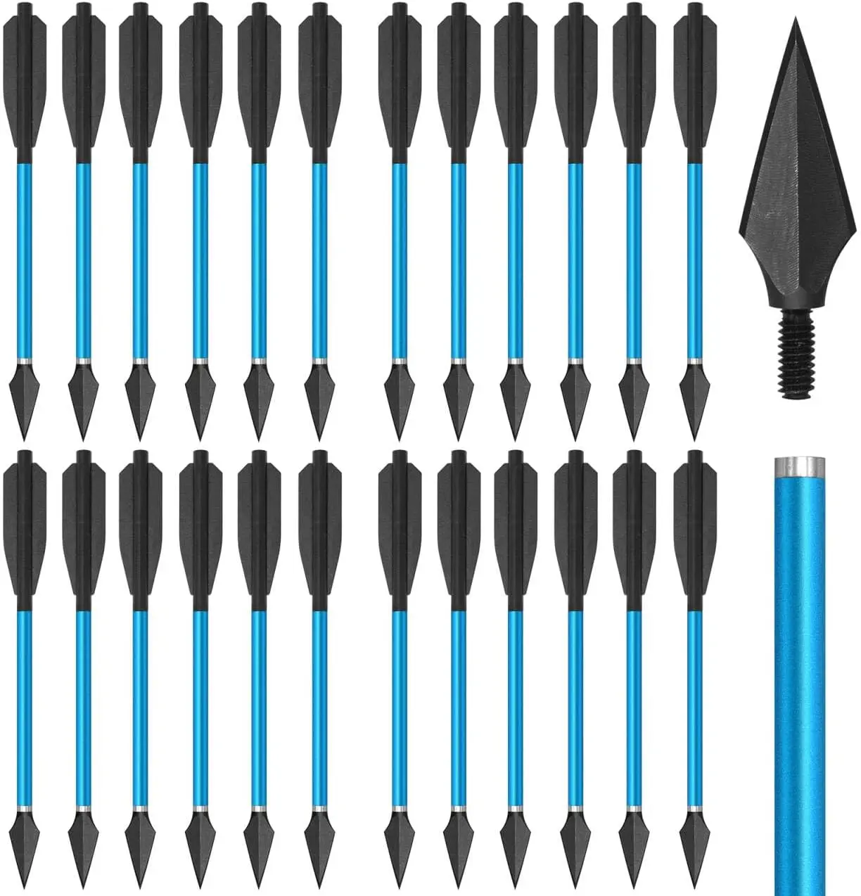 24pcs Aluminum Mini Crossbow Bolts 6.7 Inch Mini Crossbow Arrows with Sharp Removable Tips Pistol Crossbow Bolts for 50-80lbs Crossbow Hunting Target Practice
