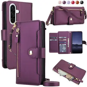 Crossbody Flip Phone Case Suitable For Samsung Suitable For Galaxy S23 S22 S21 FE Ultra Plus, Phone Pouch, PU Faux Leather Wallet Zipper Card Slots RFID Blocking With Wrist Strap Cover, Accessories