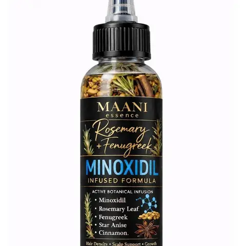 Maani Essence Nourishing Herbal Minoxidil Hair Growth Oil - 120ML Active Botanical Infusion Scalp Treatment for Adults, with Rosemary Leaves, Fenugreek Seeds, Cinnamon, Anise Star, Straight Hair Growth Boost, Scalp Health, Density & Thickness