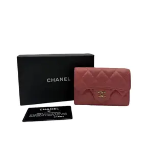 Pre-owned CHANEL FRANCE Mini Bags H5 classic diamond check lychee pattern wallet pink gold buckle H16924