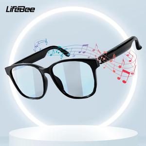 lifebee smart glasses, anti-eyestrain eyewear with wireless audio & hands-free calls, eyewear glasses, eye glasses, anti-blue light smart glasses for ios & android, electronic, gadgets, digital, black