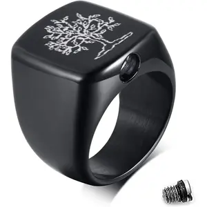 Tree of Life Cremation Urn Men Rings,Hold Loved Ones Ashes for Funeraeepsake,Memorial Jewelry,with Tool (7)