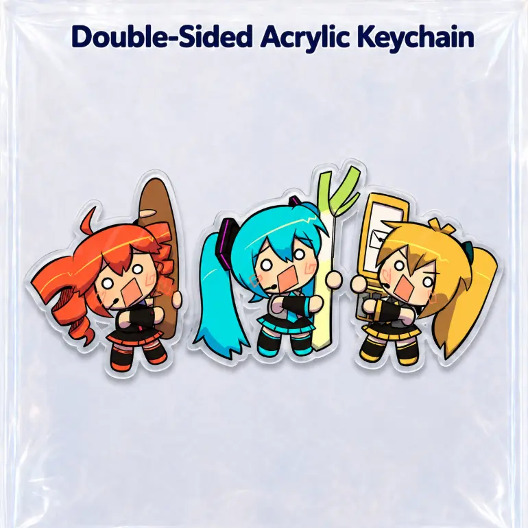 Triple Baka Double Sided Acrylic Keychain, Vocaloid Anime Keychain, Miku Neru Teto Bag Charm, Kawaii Gift