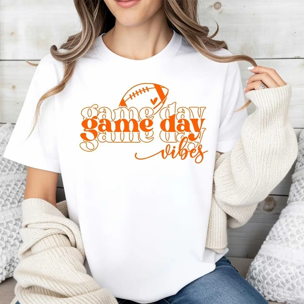 Game Day Vibes Football Graphic T-Shirt, Fall Sports Season Fan Apparel, Tailgate Party Game Watching Casual Top