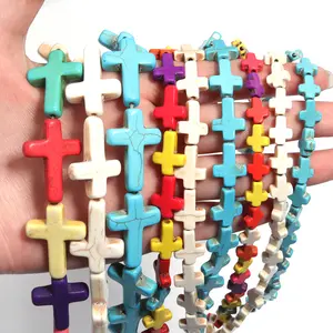 Blue/White Color Cross Shape Turquoise Beads Natural Stone Beads Charms for DIY Bracelet Necklace Earring Charms Accssories