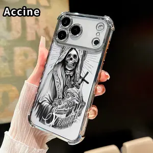 Phone Case for iPhone 17 16 Pro Max 15 Plus 14 13 12 11 E Air Crown of Skulls Four Corners Air Cushion Pattern Anti-drop Cell Electroplated Transparent Silicone Cover