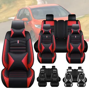 Napa PU Leather Car Front Rear 5 Seat Cover Full Set Seat Protector Mat Breathable Cushion Pad Set Waterproof High-Quality, Non-Slip Full Surround Design with Storage Bag, Universal Vehicle Car Interior Decoration Accessories