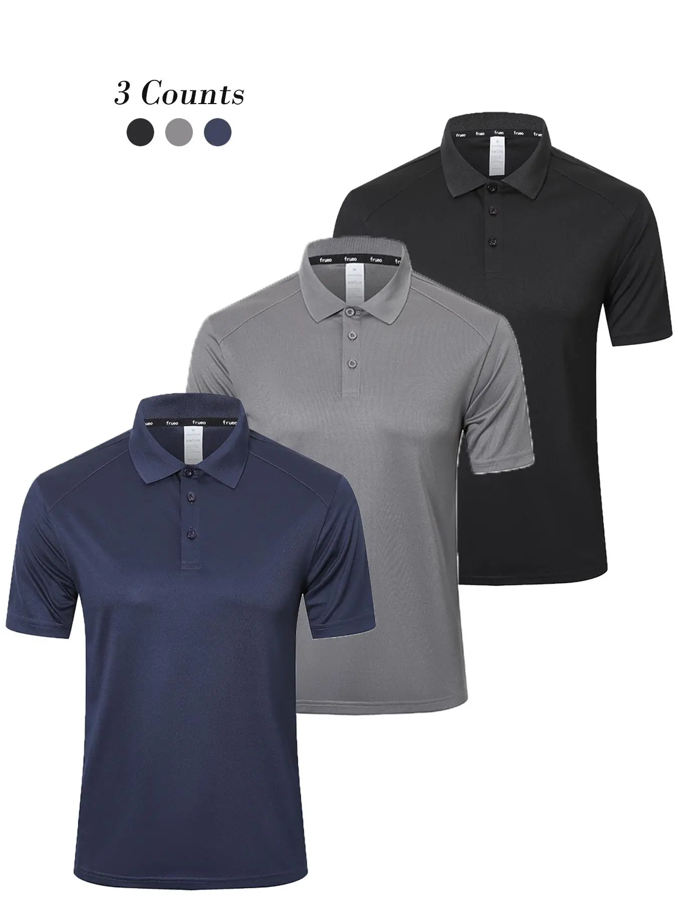 Men's Polo Shirt Performance Short Sleeve Golf Jersey Golfing Shirt Moisture Wicking Sports T-Shirt 3 Pack Casual & Sportswear Fitted Sportswear Athletic Sports Clothing Athletic Shirt Athletic Clothes