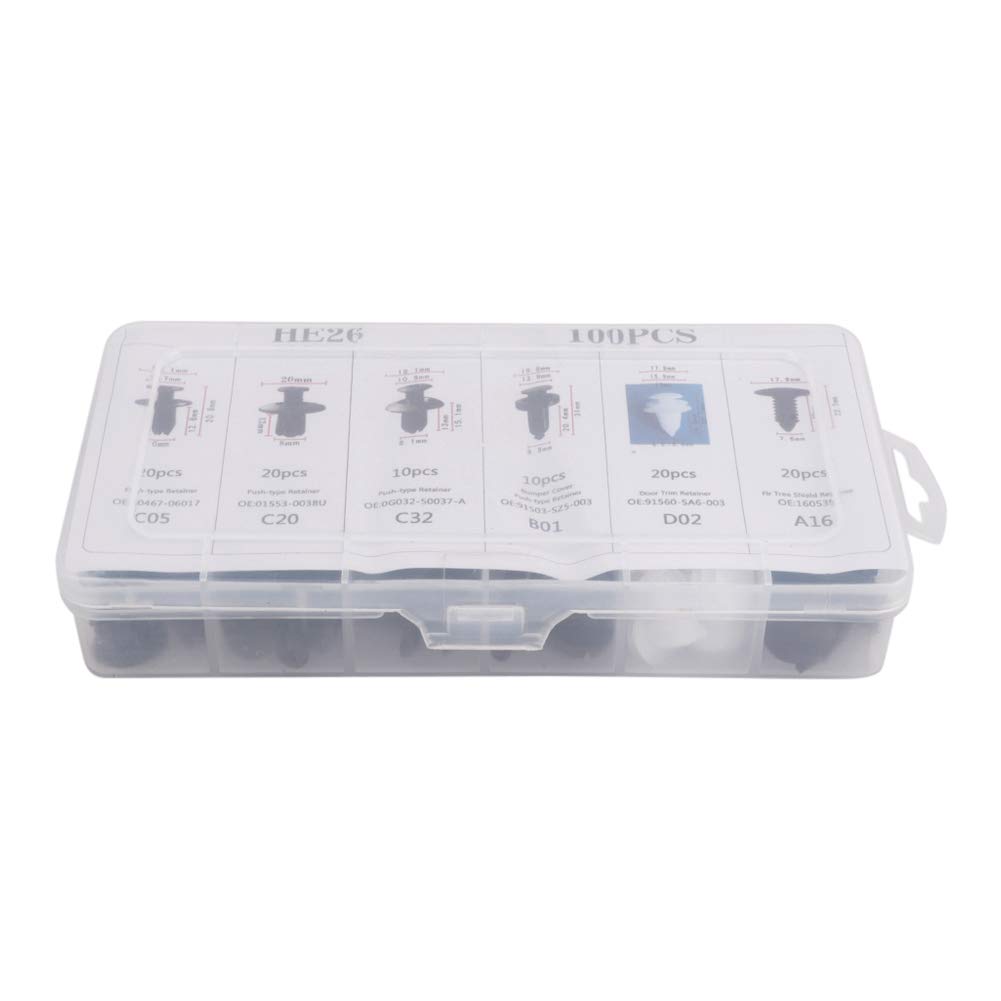 HE26 100-pcs universal expansion bolt clamp set, suitable for car mudguards, fenders, and door panel clamps. (C05 C20 C32 B01 D02 A16 Automotive Parts)