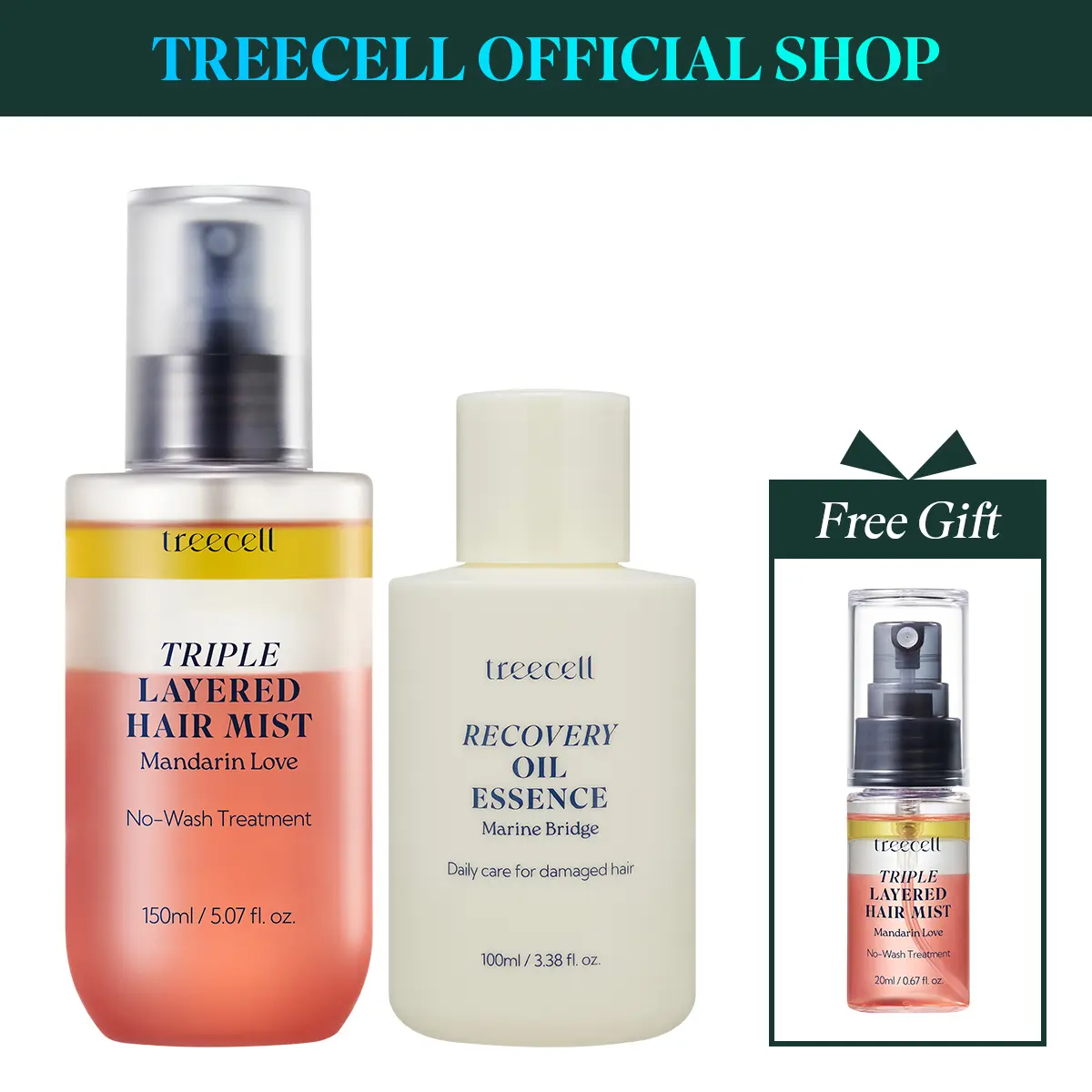 treecell Daily Repairing Duo Set - Frizz Control Hair Care with Mist & Oil for Natural Waves & Youthful Shine | Hydrating Treatment for Dry, Damaged Hair