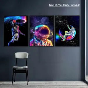 3 Counts/set,No Frame,Only Canvas,Modern Style,Astronaut Pattern Painting,Wall Art Decor Living Room Bedroom Office,Home Decoration,Perfect Gift, Space Theme Design