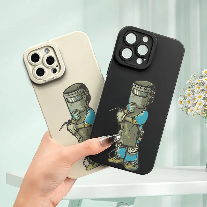 Protect Your Phone Soft Phone Case with Electric Welder Pattern UV Printing Matte Phone Cover 360 Degree Full Protection for iPhone 11 12 13 14 15 16 Pro Max XR X/ XS 7 8 Plus SE Mini for Smartphone Gift Protective Protector Black