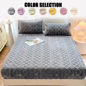 King Queen Size Diamond Pattern Bed Sheet Set, Bedsheet Sets, Thick Velvet Fabric, 360 Degree Wraparound, Deep Pocket, Christmas Gift