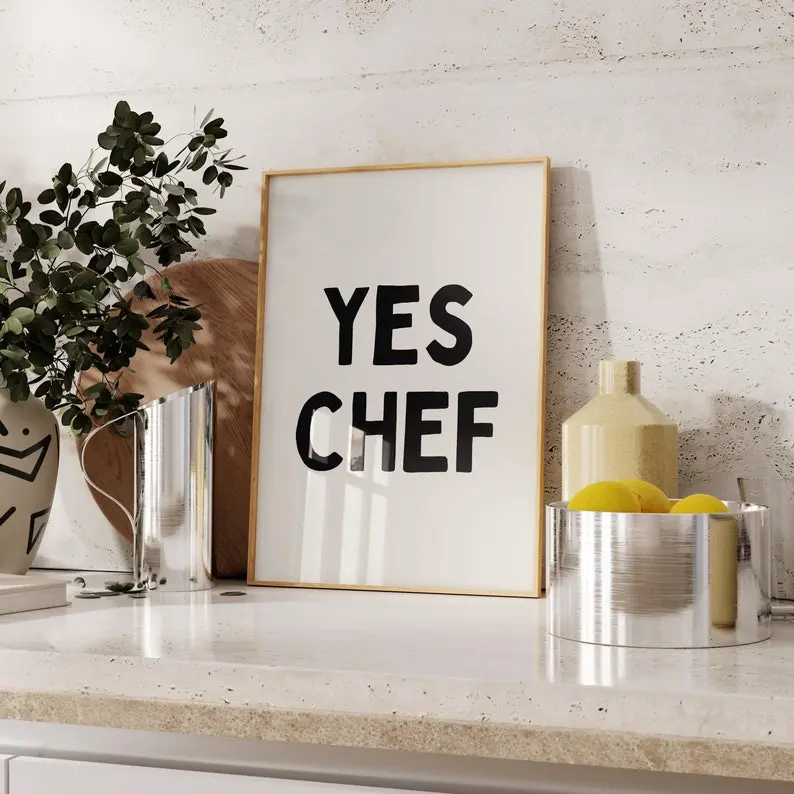 Yes Chef Print • Cute Kitchen Wall Art • Kitchen Print • Trendy Kitchen Poster • Minimalistic Kitchen Wall Art • Cooking Wall Art