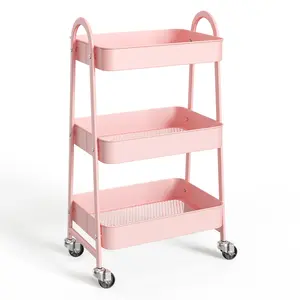 3-Tier Rolling Cart with Locking Wheels - Slim Metal Storage Organizer for Kitchen/Bathroom/Bedside Narrow Spaces