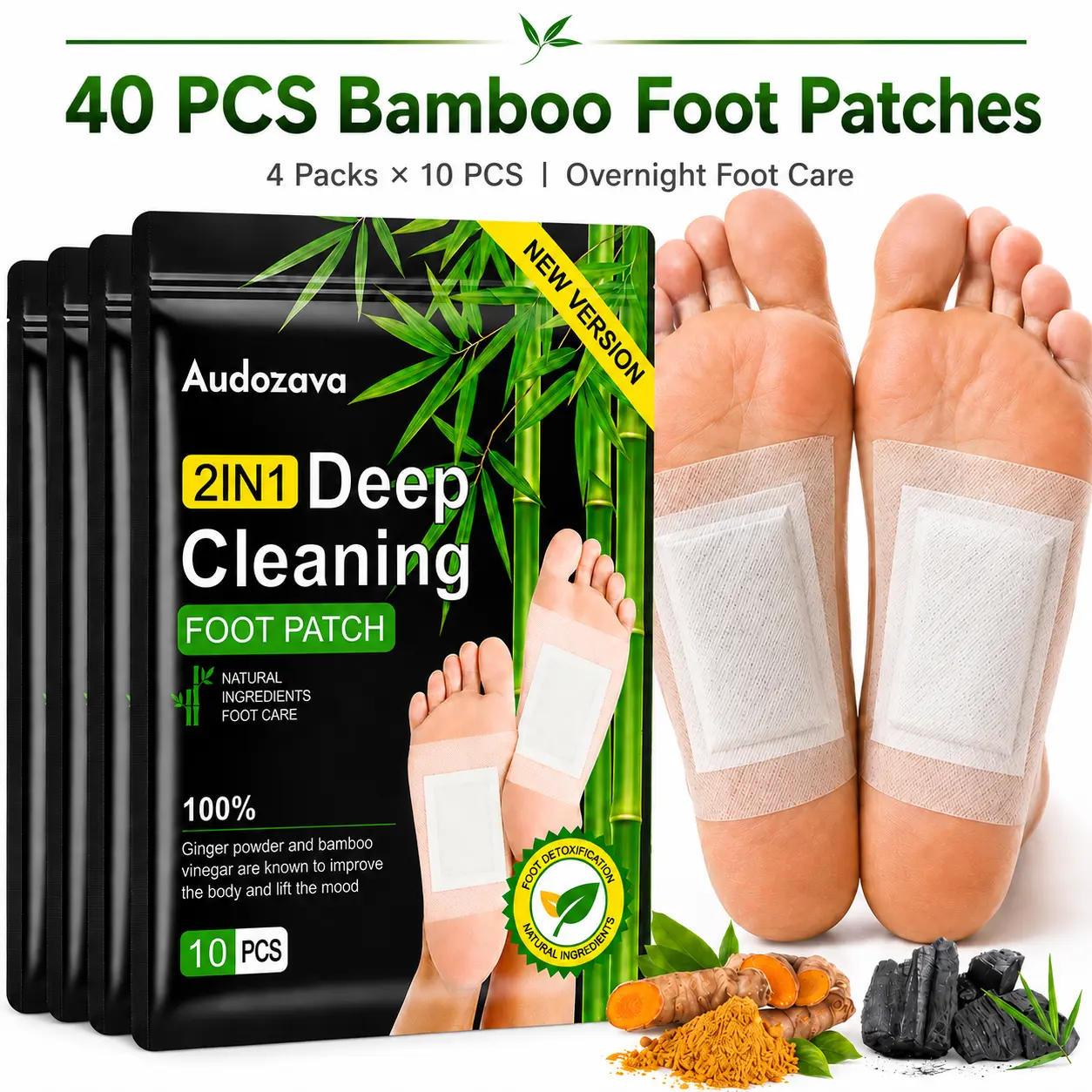 Bamboo Vinegar Foot Mask, Overnight Foot Care Patch for Soft & Smooth Looking Feet, Natural Ingredient Foot Mask for Daily Self-Care Routine