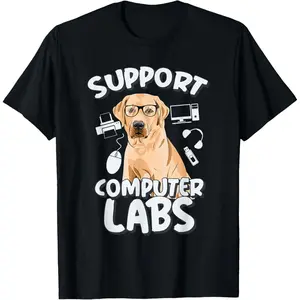100% Cotton Computer Lab Funny Computer Science Teacher Dog T-Shirt for Men Women
