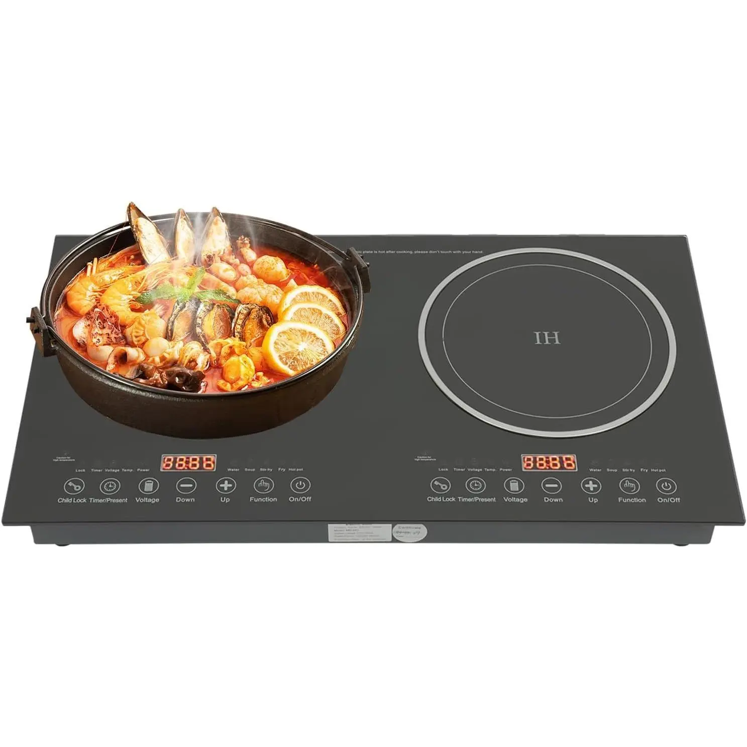 Dual Induction Cooktop - Modern Black Crystal Countertop Electric Burner with Touch Sensor Control, 8-Gear Firepower, 1200W+1200W, Nonslip Base, Rapid Cooling, Easy to Clean