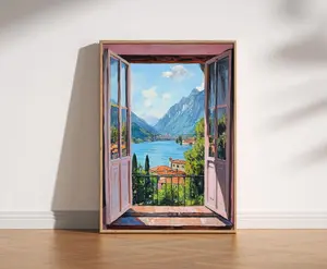 Open Window Henri Matisse Print, Henri Matisse Style Fauvism Painting, Modern Exhibition Print, Patio Doors Italy Mediterranean, Lake Como