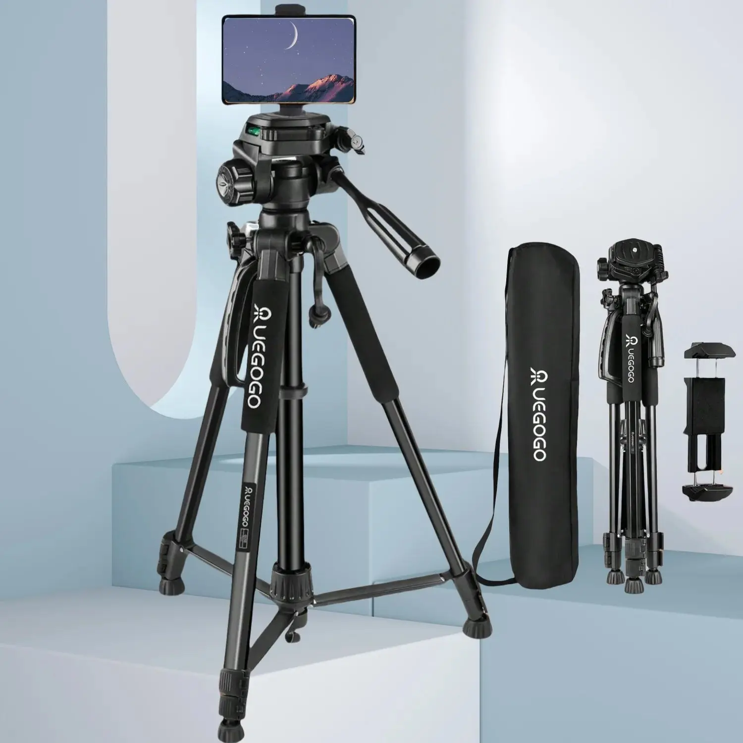 UEGOGO 60" Camera & Phone Tripod | Portable Aluminum Creator Stand with Phone Holder & Carry Bag