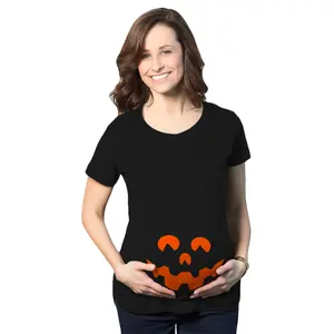 Maternity Cartoon Eyes Pumpkin Face T Shirt Halloween Fall October Pregnancy Tee Funny Graphic Maternity Tee Cute Pregnancy Tees With Plus Sizes Pregnant Halloween Maternity Wear Maternity Shirts Black
