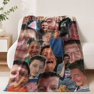 Viral Funny Meme Blanket | Soft Cozy Plush Throw Blanket for Couch Bed Face Collage Design Lightweight Warm Blankets Perfect Gift