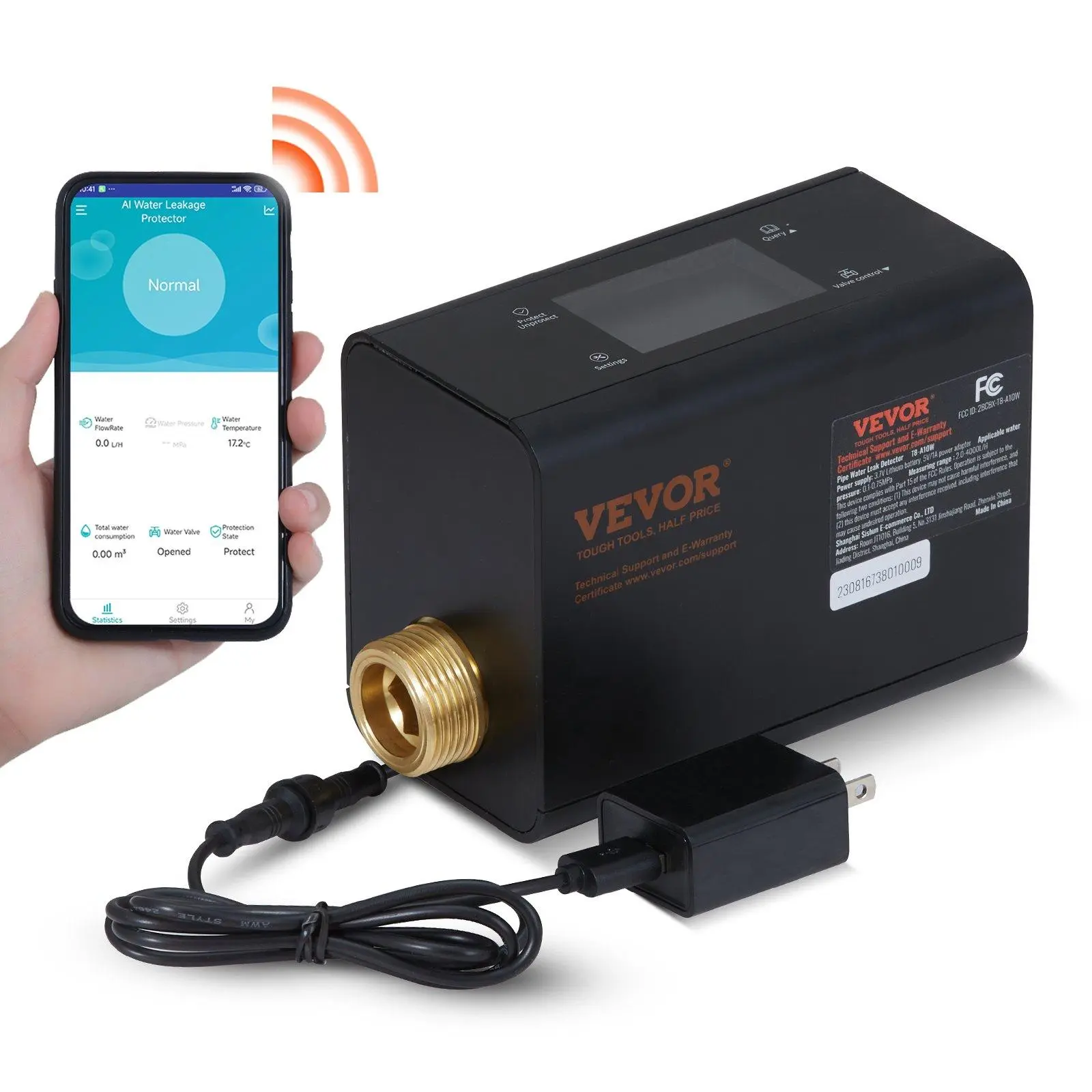 VEVOR Smart Water Monitor with Automatic Shutoff Detector, Home Water Leak Detector with 2.0-4000 L/H Measure Range & 6 Modes