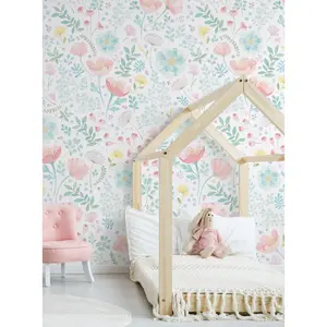 Whimsy Flower Watercolor Mural - Peel and Stick Wallpaper