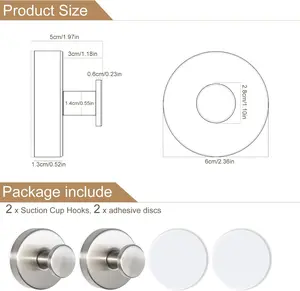 ZESLMG Adhesive Hooks for Shower, Nickel Self Sticky Hooks for Glass Window Kitchen Wall, Removable Bath Robe Loofah Door Wreath Coat Towel Hook No Damage for Hanging, 2 Pack