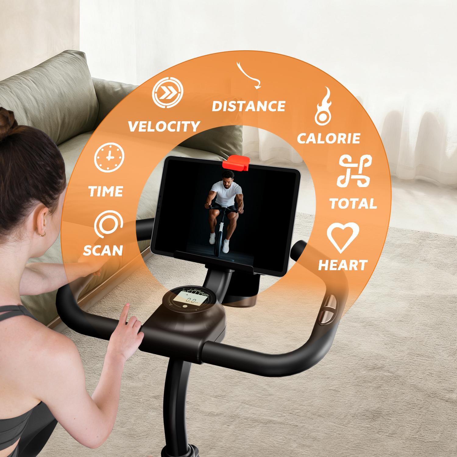 SAVEYOUR Adjustable Resistance Comfort Seat Indoor Exercise Bike with Quiet Magnetic Resistance and Ergonomic Seat for Home Fitness Cardio in Black & Orange SAVEYOUR Adjustable Resistance Comfort Seat Indoor Exercise Bike with Quiet Magnetic Resistance and Ergonomic Seat for Home Fitness Cardio in Black & Orange