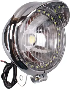 5 Inch Motorcycle Headlight Chrome With 27 LED Angel Eye COB LED Lamp Universal For BMW 528i And Harley Road King Street Glide