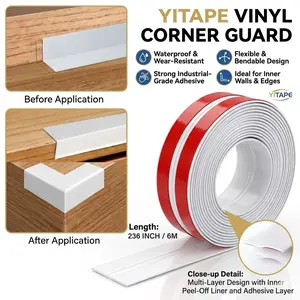 Yitape 236 Inch Vinyl Wall Sticker Decorative Strip, Waterproof Durable Self-Adhesive Border Line, Flexible Bendable for Indoor Corners and Edges